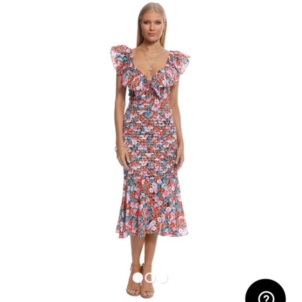 Talulah La Masion Cloud Nine Midi Dress Sz XL Floral Ruffle Pink Red Blue